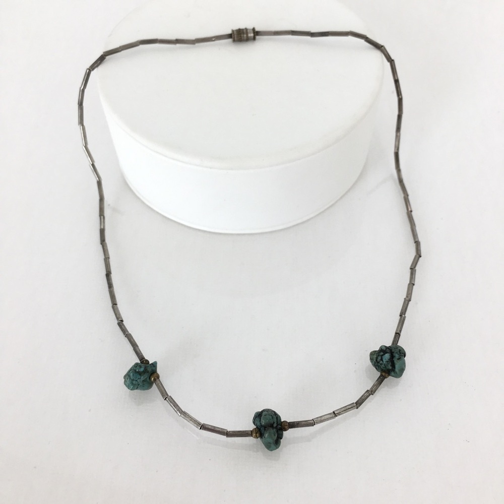 Vintage Bubble Gum Turquoise Sterling Silver Necklace Beaded Old Estate Jewelry - Picture 3 of 9